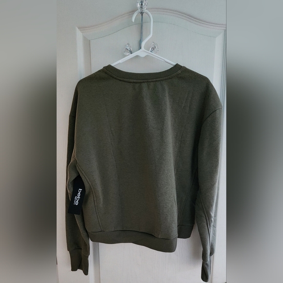 bebe Sport Sweater Cotton Warm Olive Green Gold Bling Womens Designer Medium - Picture 4 of 5